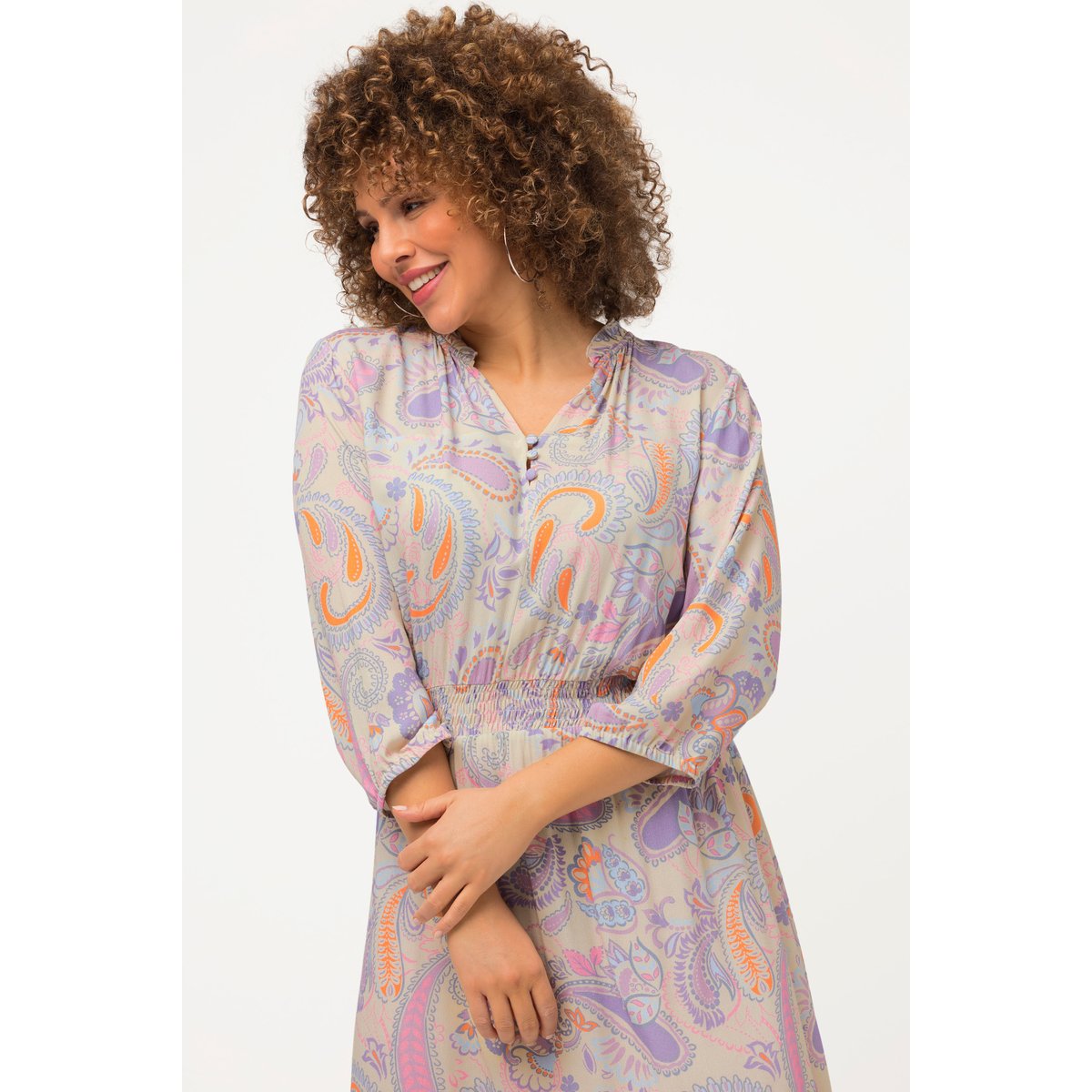 Robe trapèze à manches 3/4 et motif cachemire ivoire, ULLA POPKEN
