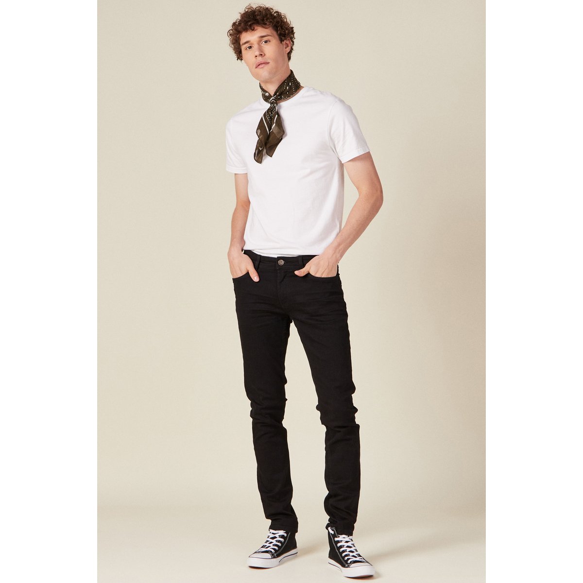 Jeans slim stretch longueur 34 denim noir, BONOBO