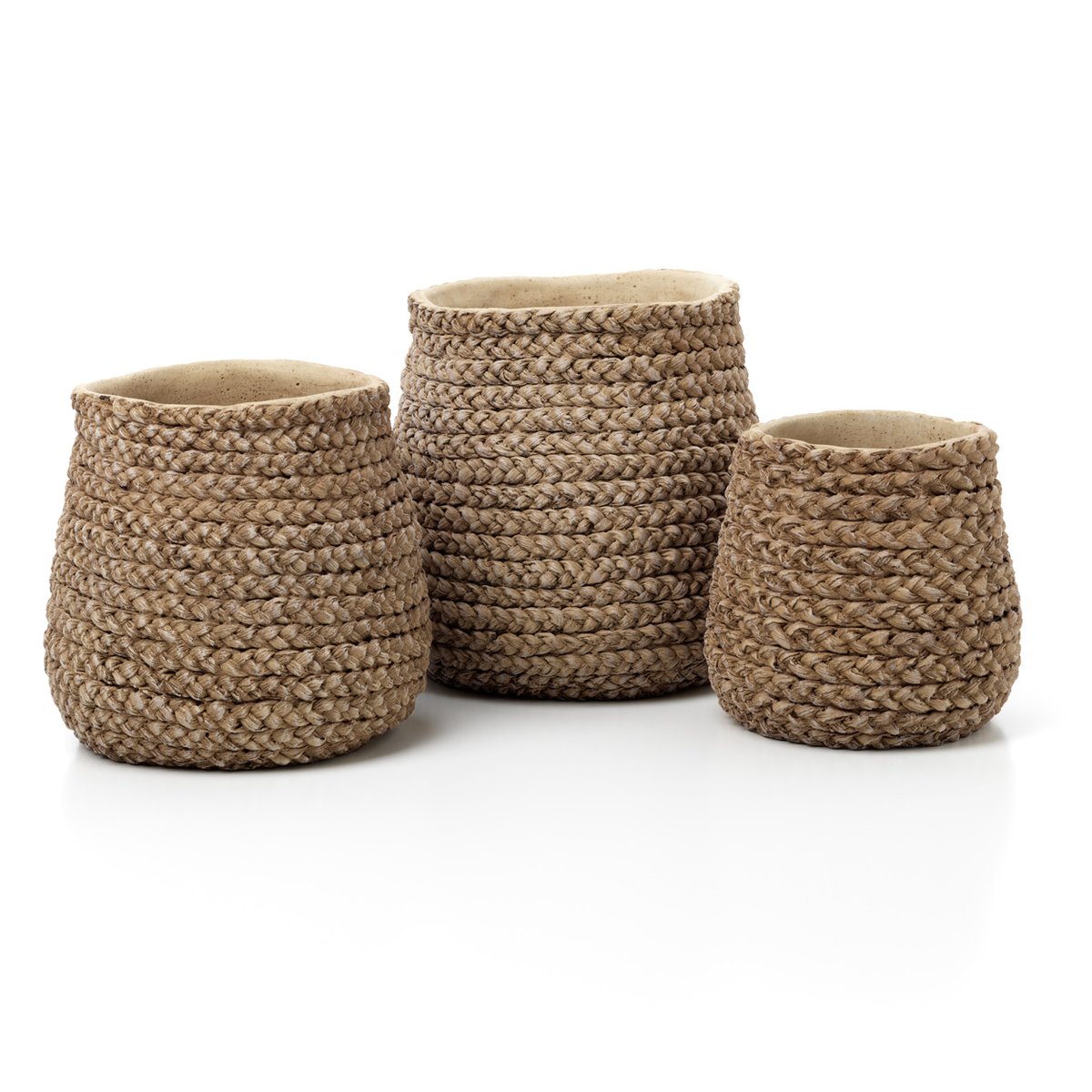 Cache-pot en béton FAKE BRAIDED beige, BAZAR BIZAR