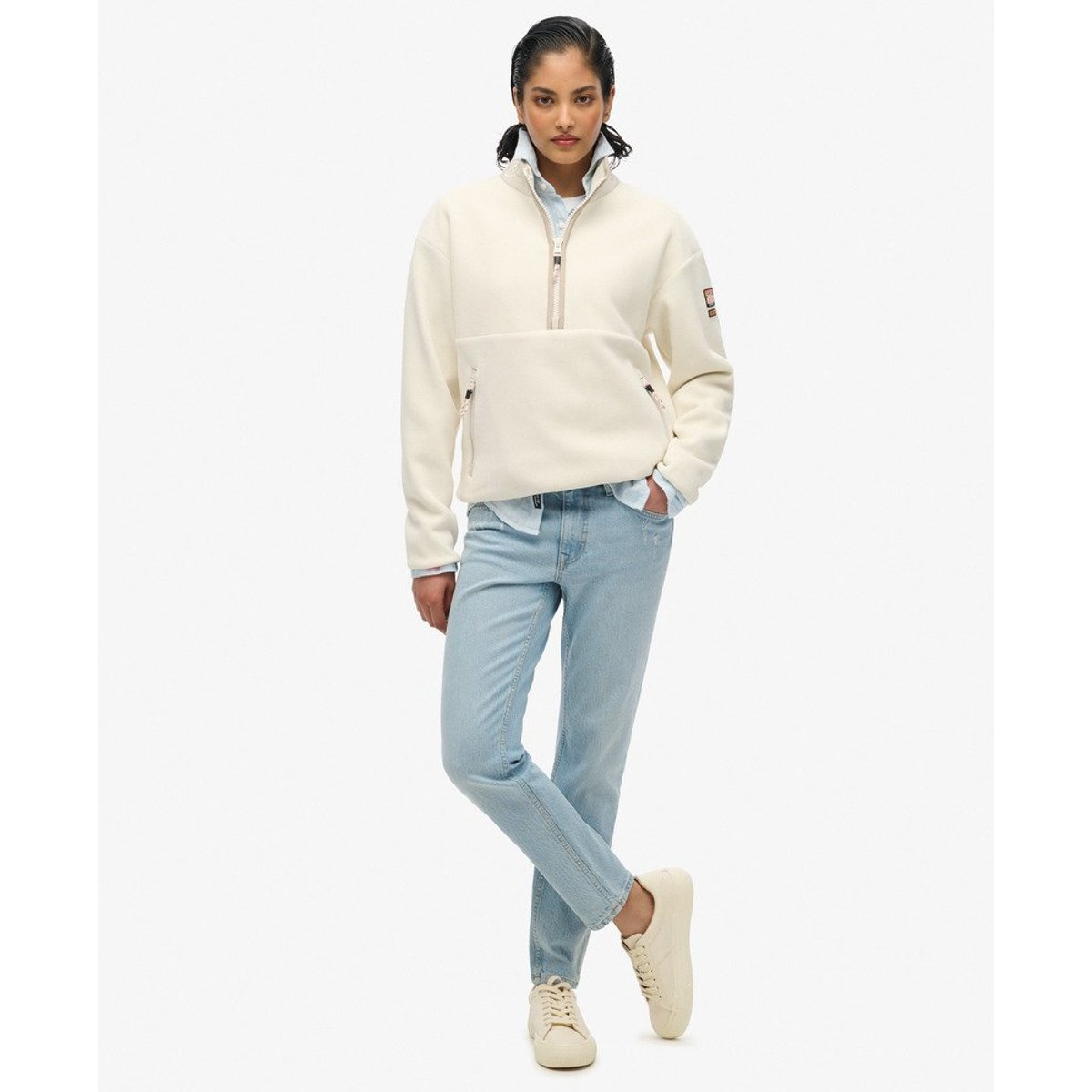 Polaire à demi-fermeture zippée Active riz blanc, SUPERDRY