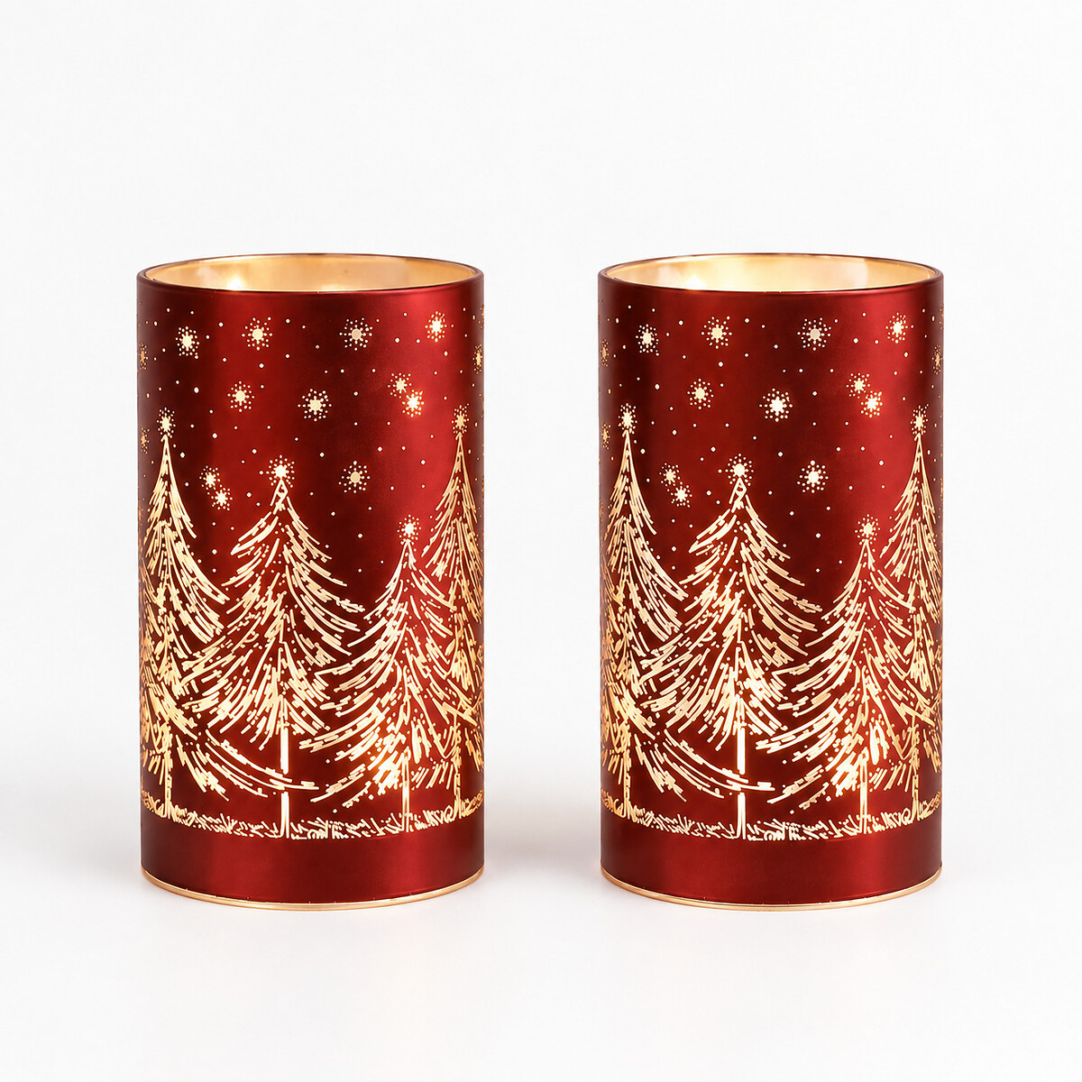 Set of 2 12cm Heritage Noel Tree Etched Tealight Holders red, SO'HOME