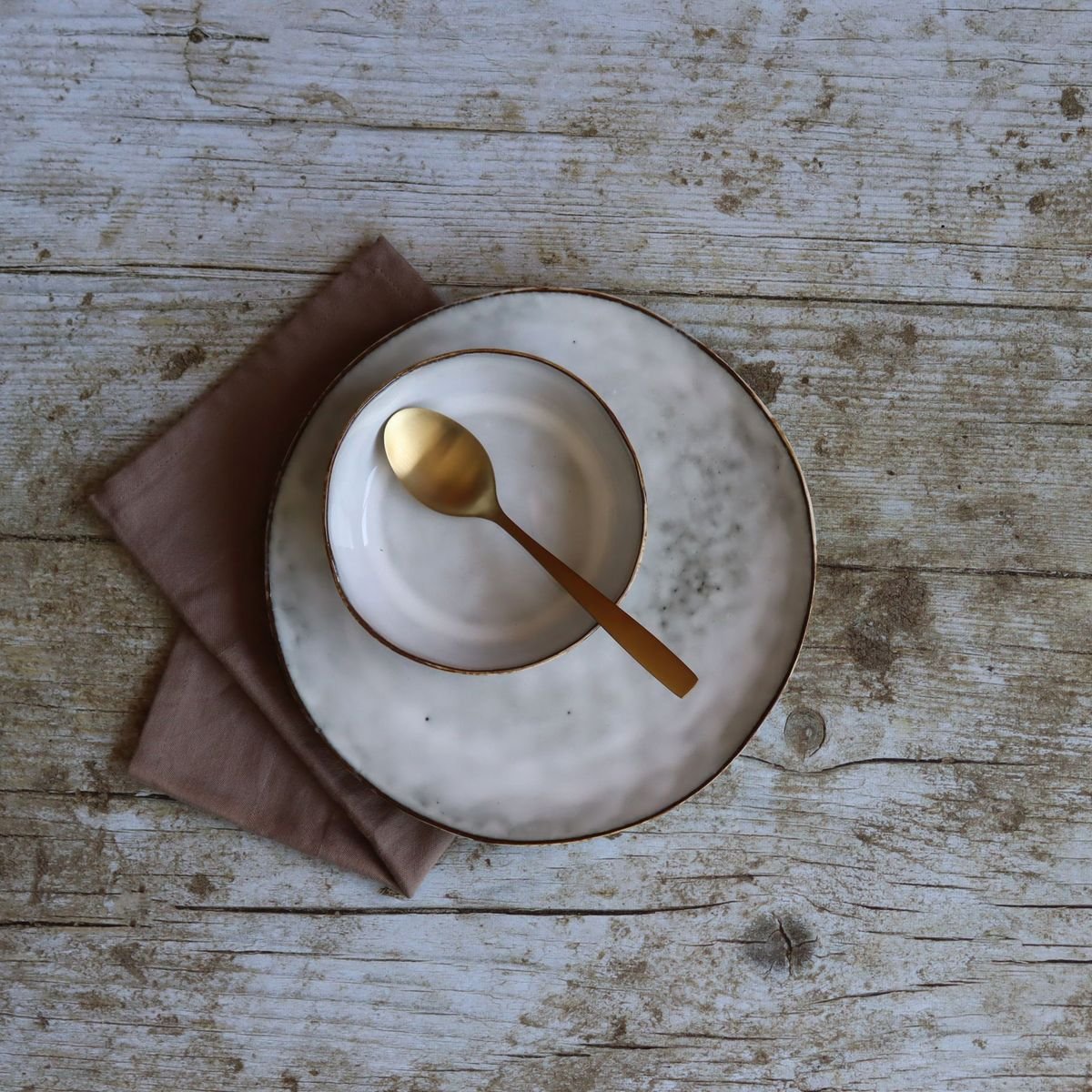 Lot de 6 assiettes plates en grès 27,5cm, BORAL beige, OGO LIVING