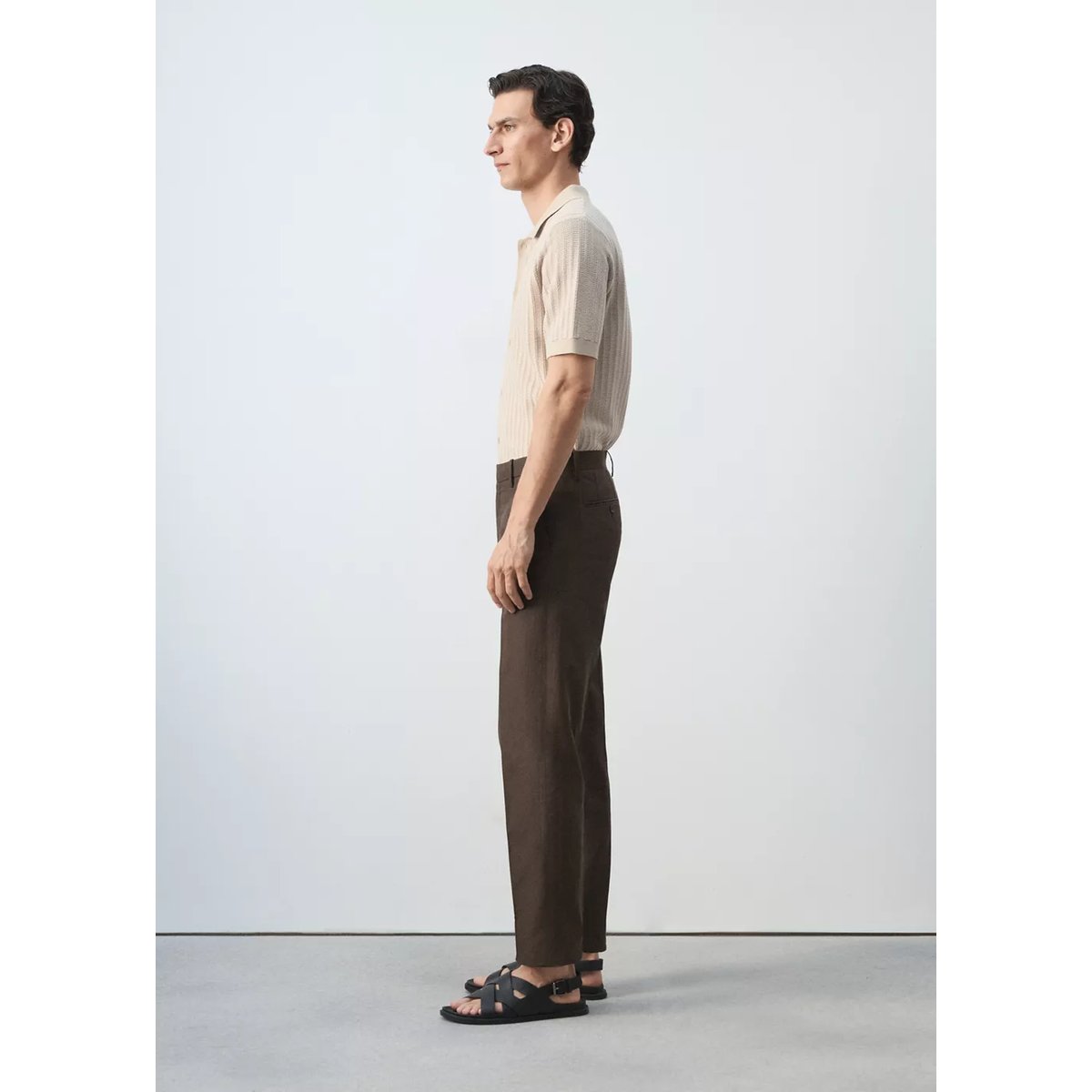Pantalon de tailleur en mélange de lyocell et lin marron, MANGO MAN