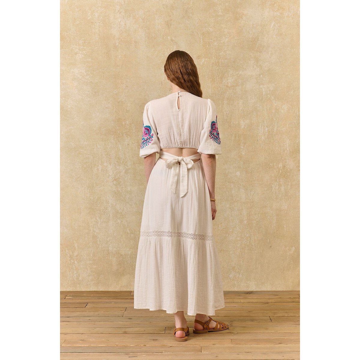 Aurelia Maxi Dress with Embroidered Short Sleeves ecru , LOUISE MISHA