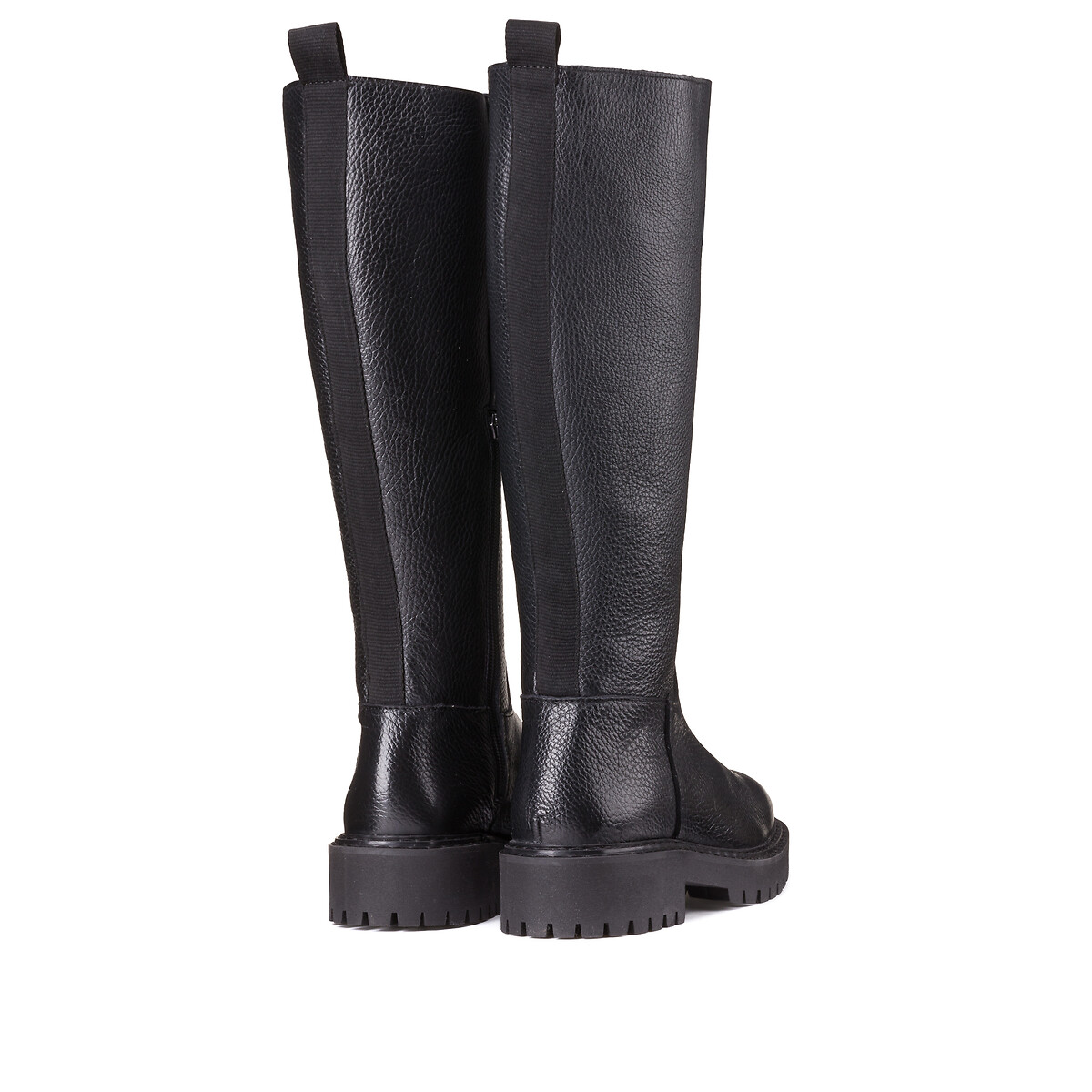 Leather Knee-High Boots with Notched Sole black, LA REDOUTE COLLECTIONS