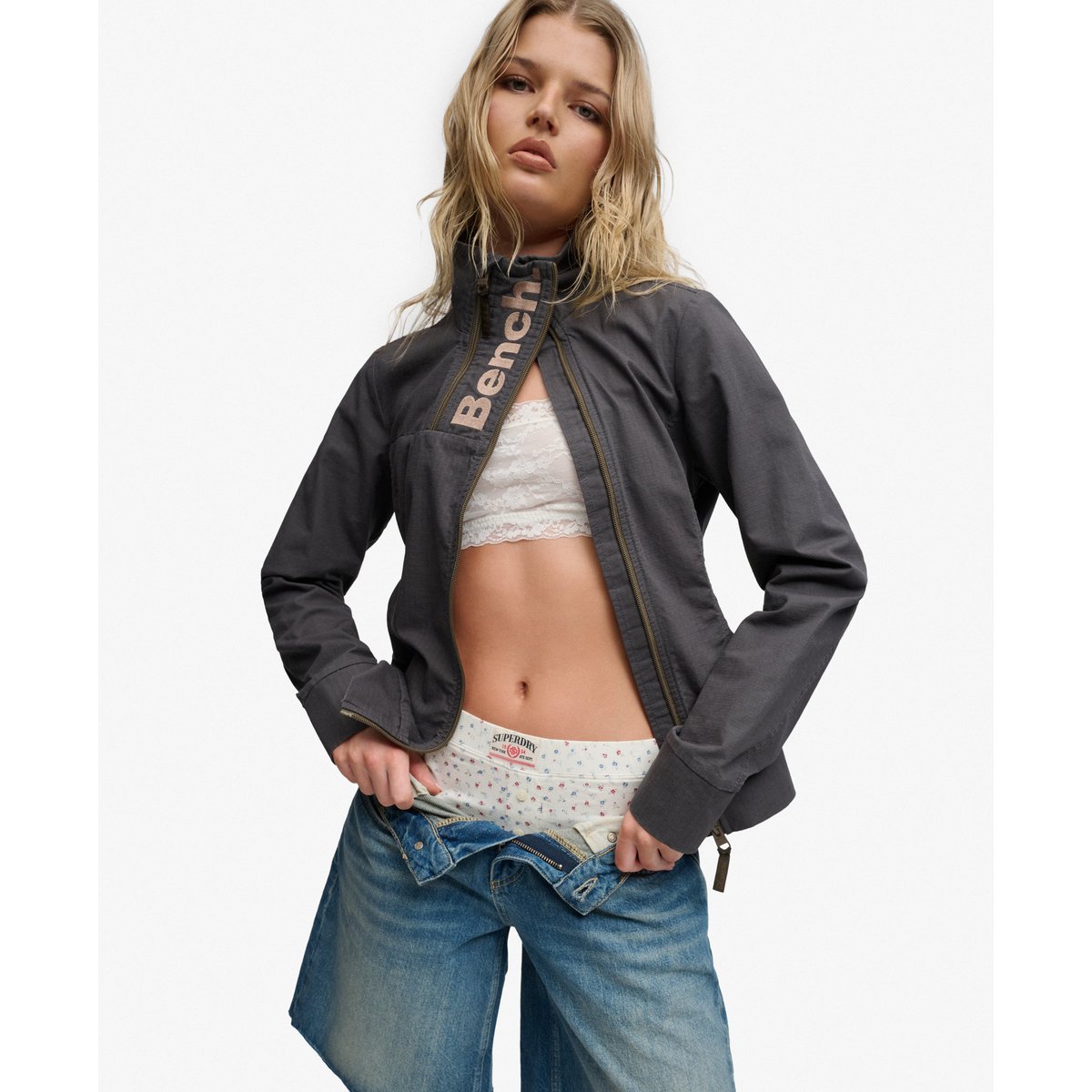 Veste Ripstop Bench à Double Zip et Col Montant anthracite/ dune, SUPERDRY