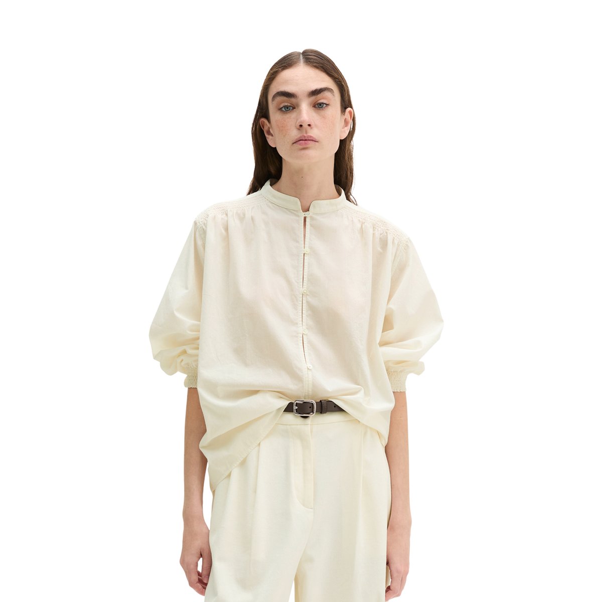 Blouse relaxed en voile de coton doux blanc naturel, MARC O'POLO