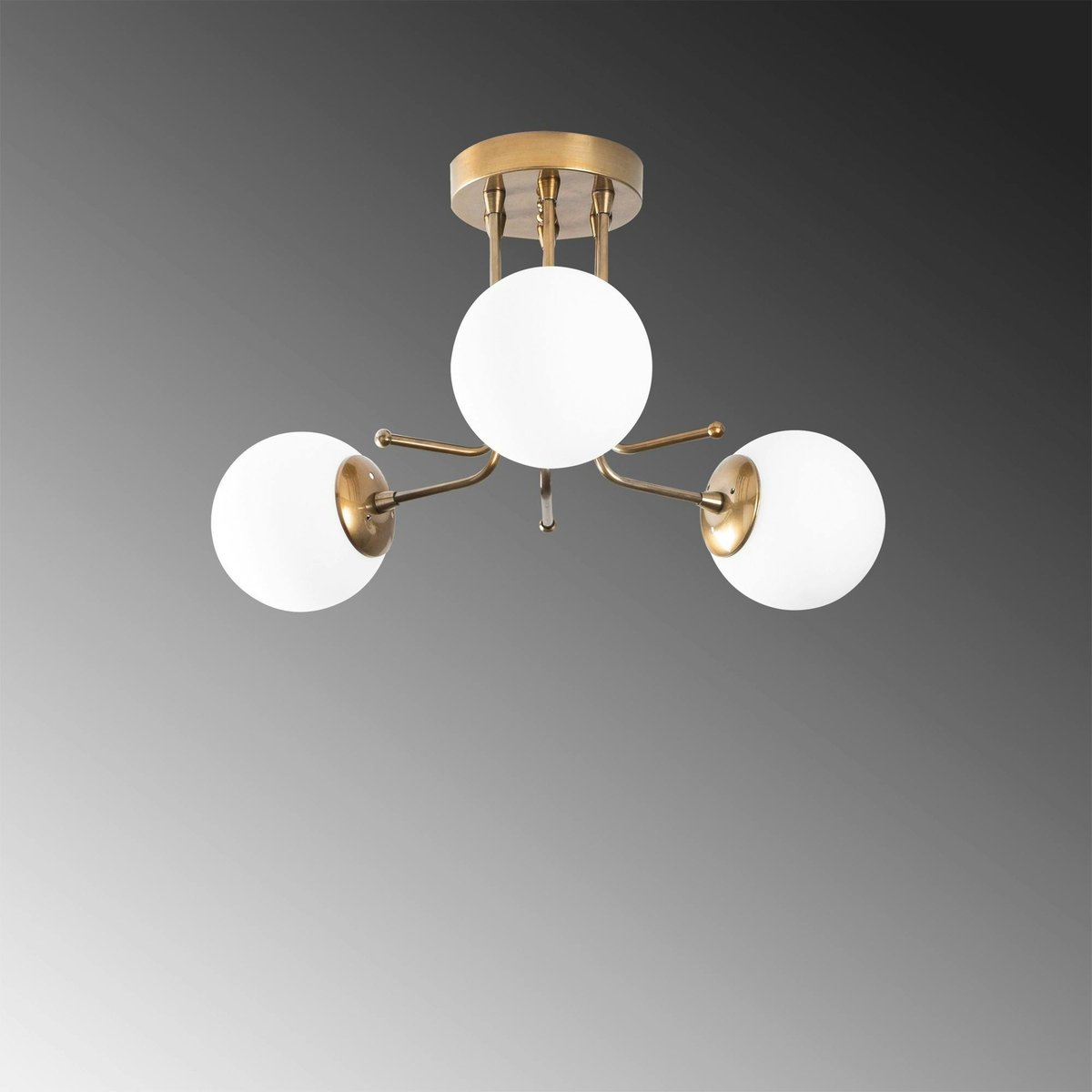 Plafonnier vintage métal doré 3 globes verre dépoli SIERRE doré, PIER IMPORT