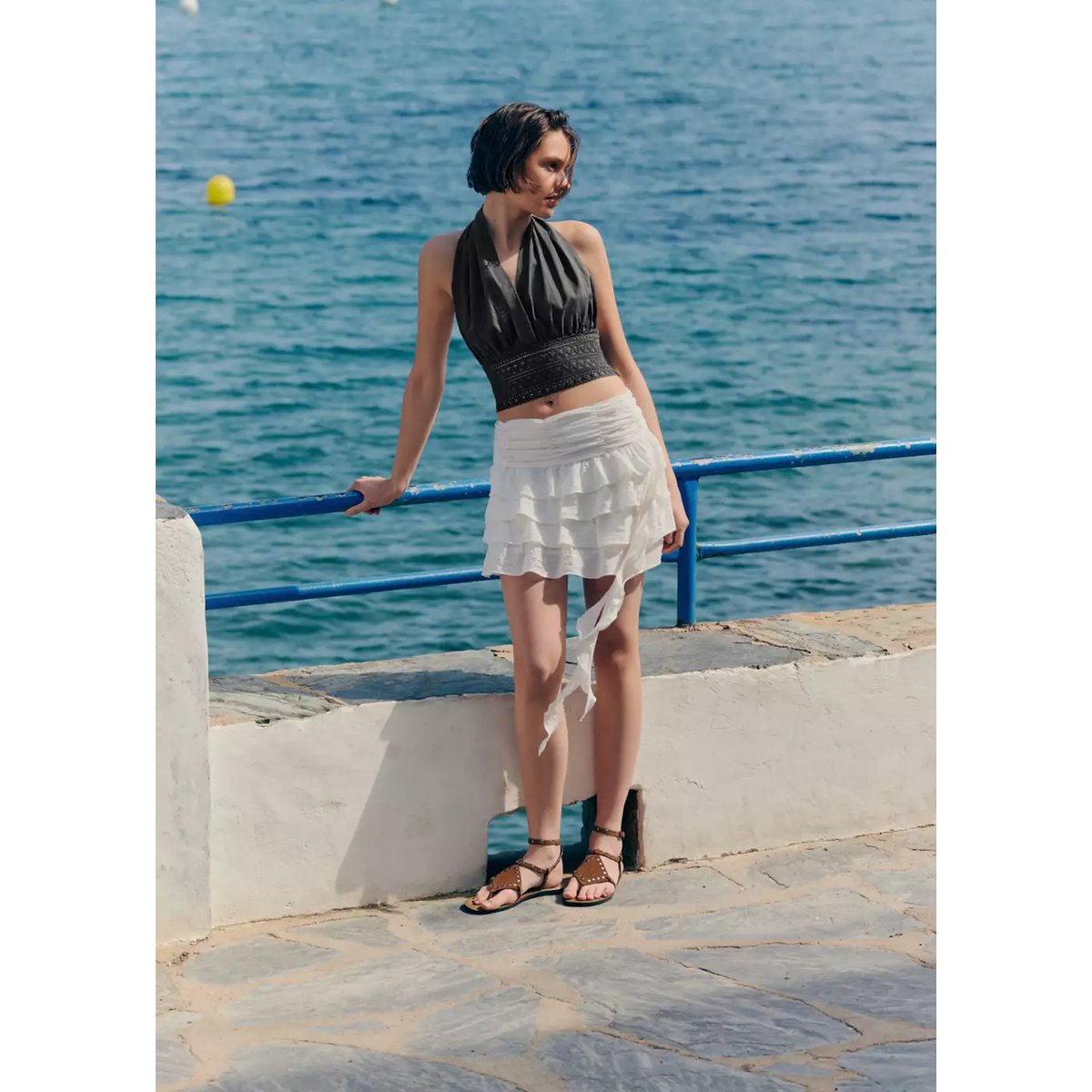 Top crop halter avec détails en crochet gris anthracite, MANGO TEEN