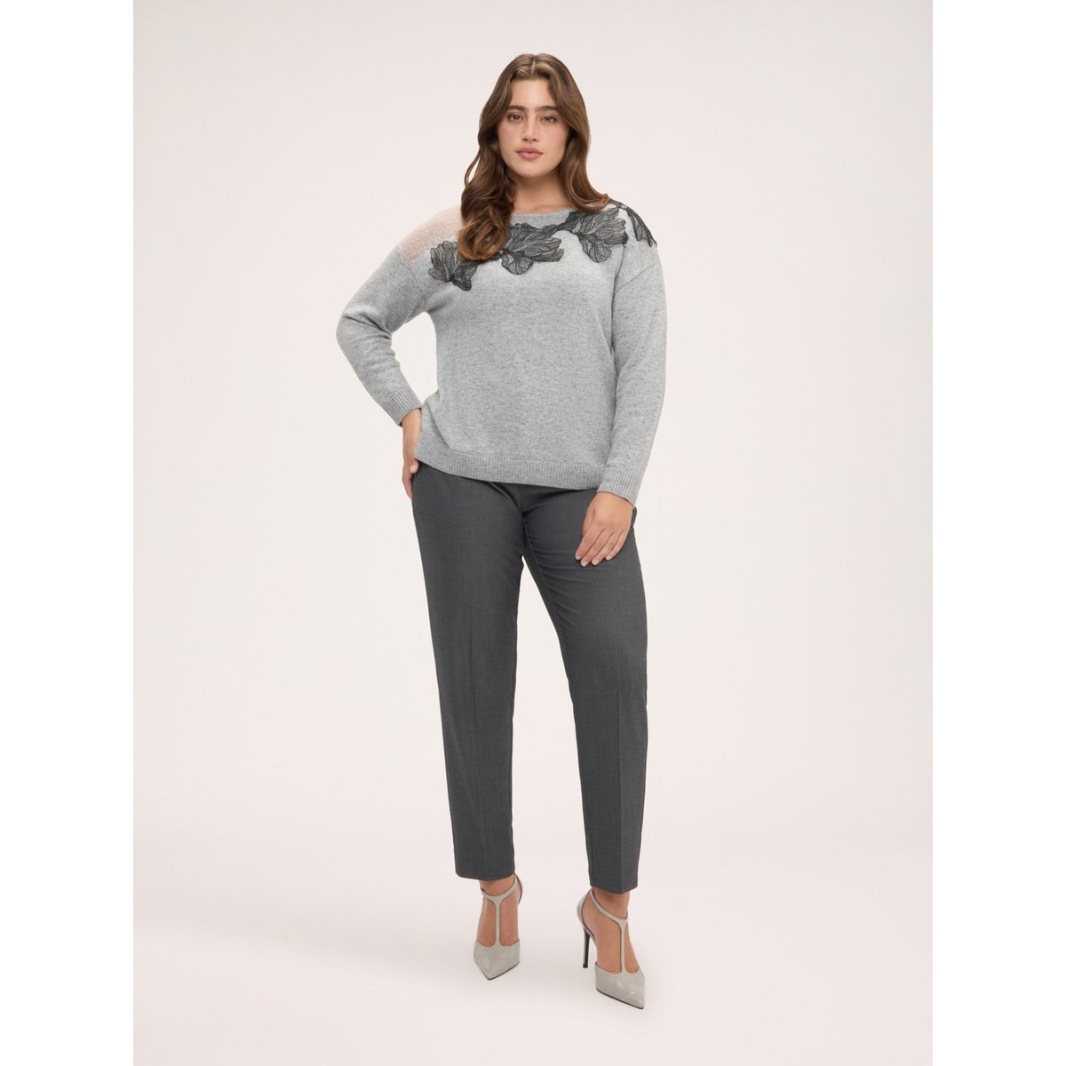 Pull avec applications florales gris, FIORELLA RUBINO