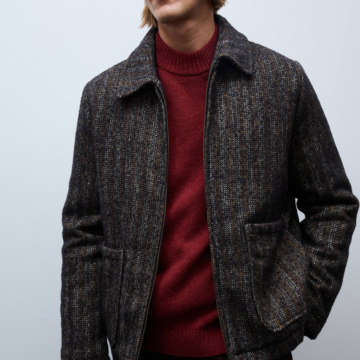 Veste chevron zippé contenant de la laine marine, MONOPRIX