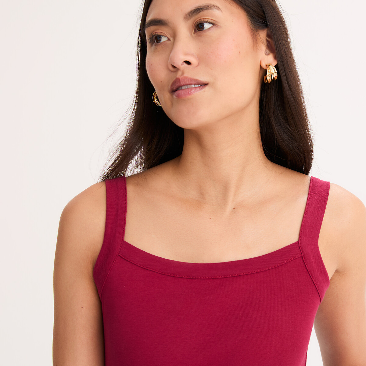 Square Neck Tank Top, Pure Combed Cotton burgundy red, ANNE WEYBURN