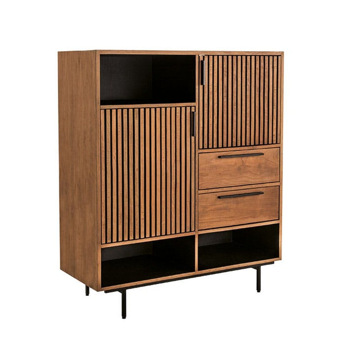 Buffet haut design teck recyclé intérieur noir FANO bois naturel, PIER IMPORT