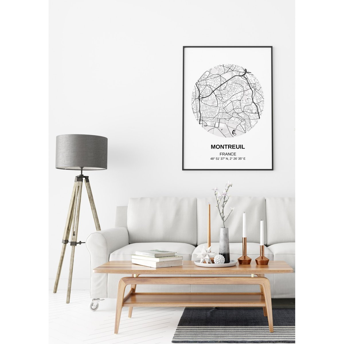 Affiche Carte Montreuil blanc, L'AFFICHERIE