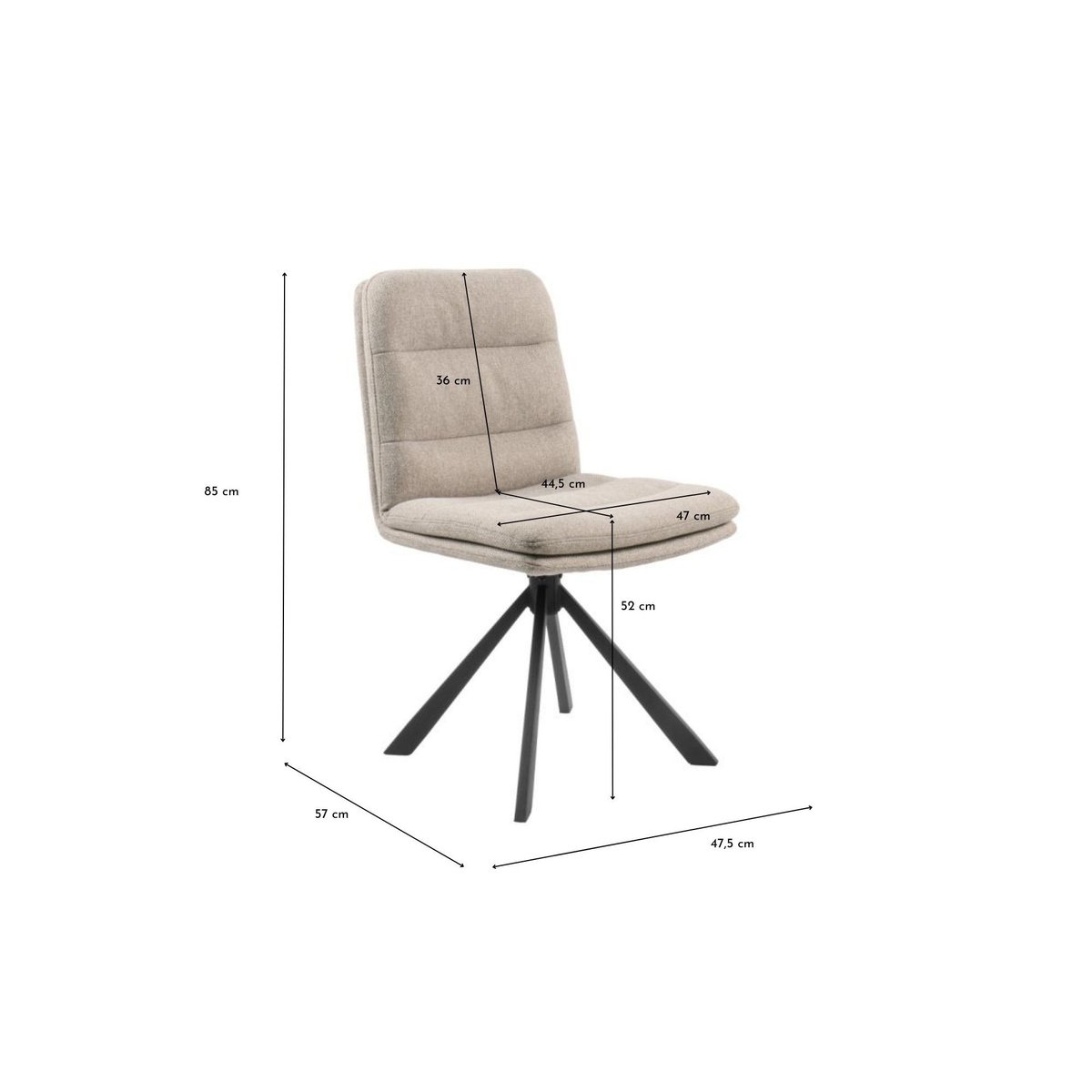 Chaises pivotantes en tissu beige et métal noir (lot de 2) - JAMES beige, HELLIN, DEPUIS 1862