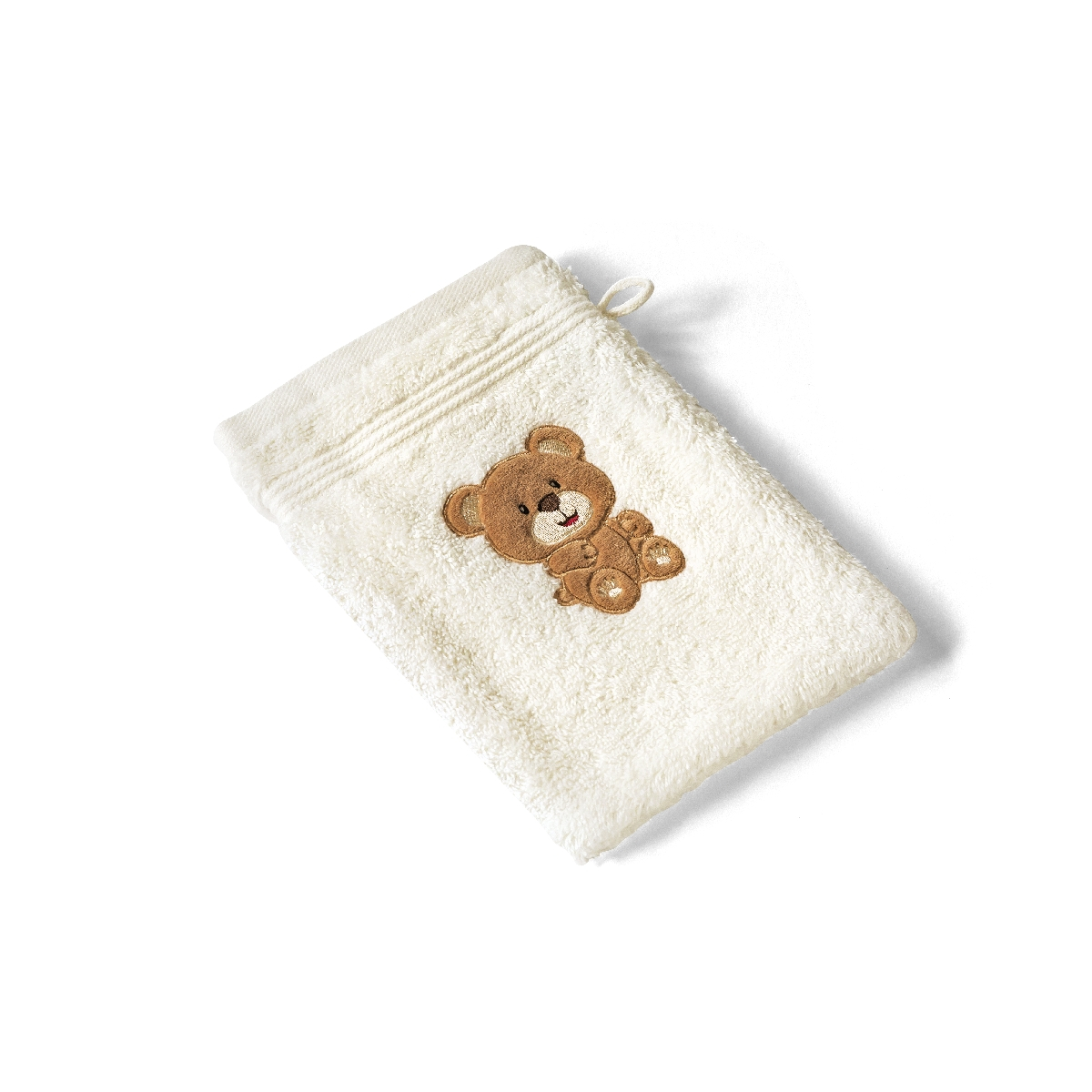 Gant de Toilette  en Coton 500g/m² modèle brodé - KARL ivoire, TRADITION DES VOSGES