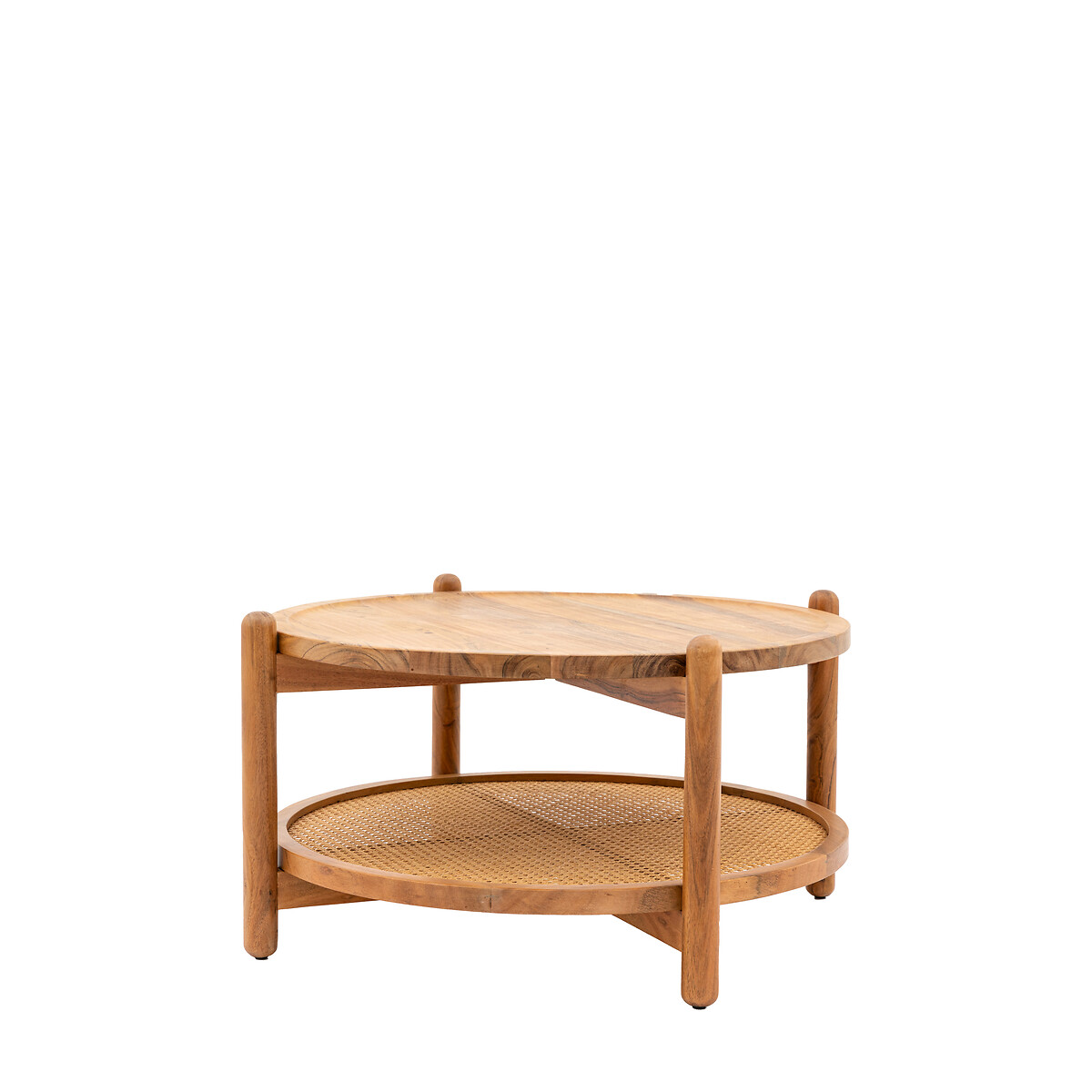 Chico Round Acacia Coffee Table with Rattan Shelf natural, ÉDITÉ