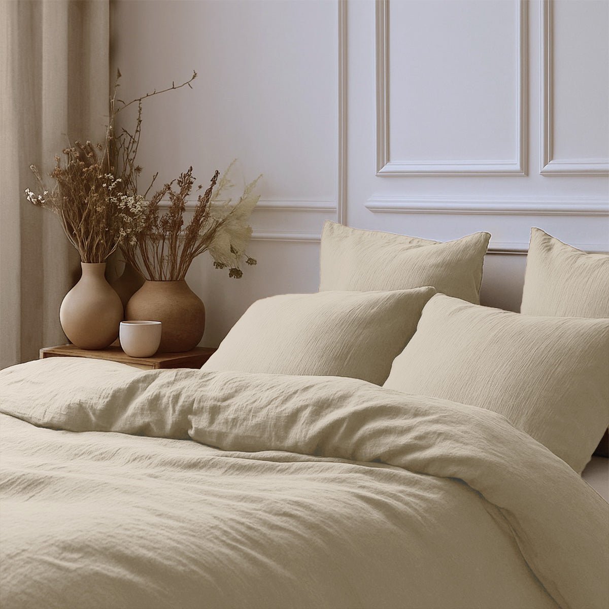 Taie d'oreiller (x2) gaze de coton ALMA Made in Europe beige clair, FEBRONIE