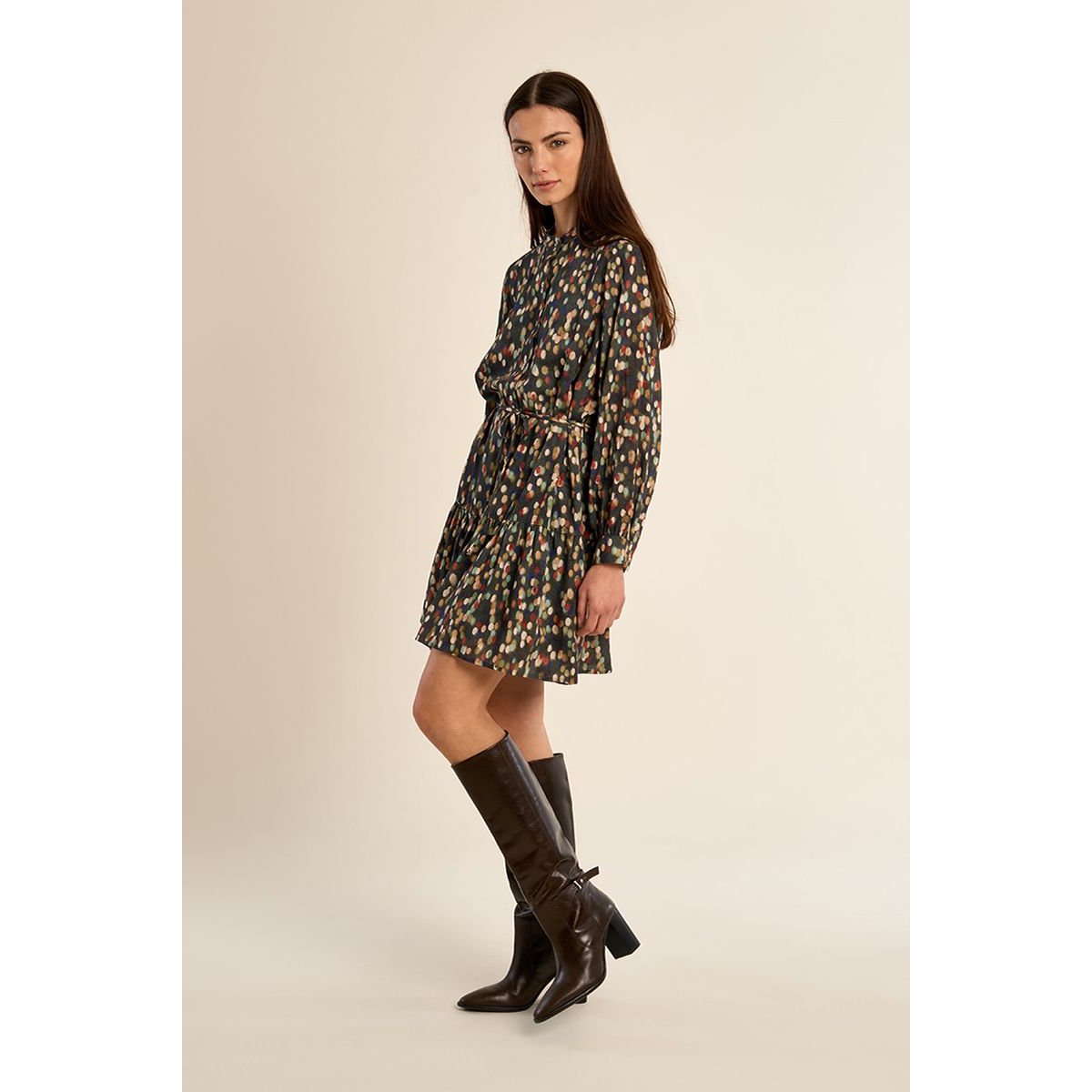Robe courte à volant, nouée khaki suzie, MOLLY BRACKEN