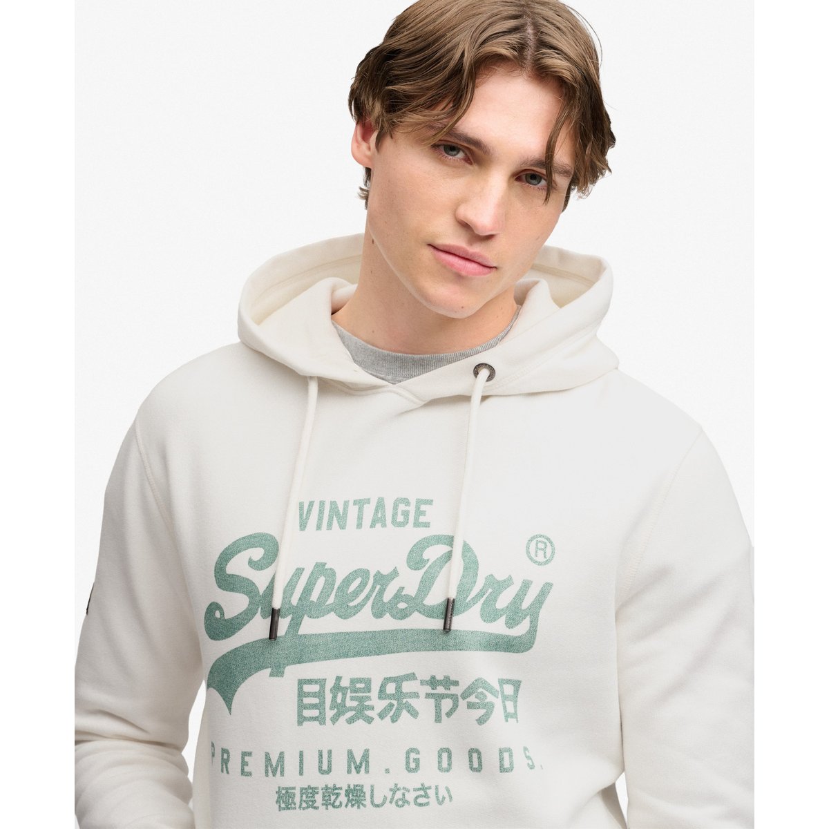 Sweat à capuche Vintage Logo Classic blanc hivernal, SUPERDRY