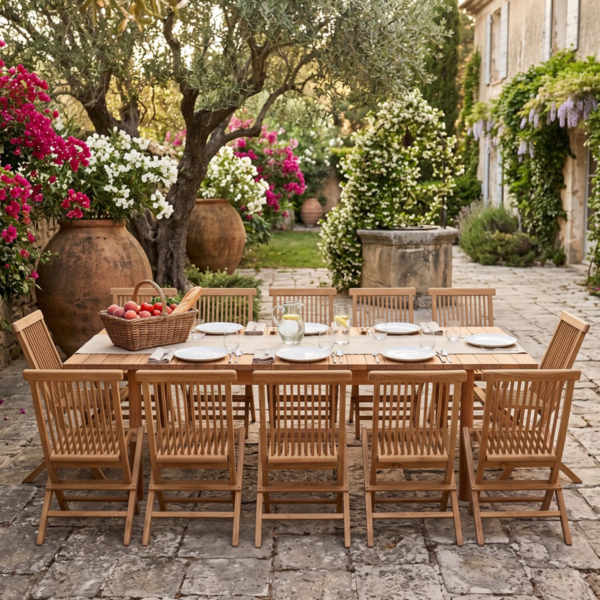Salon de jardin en teck massif Riviera, 10 places naturel, TECK ATTITUDE