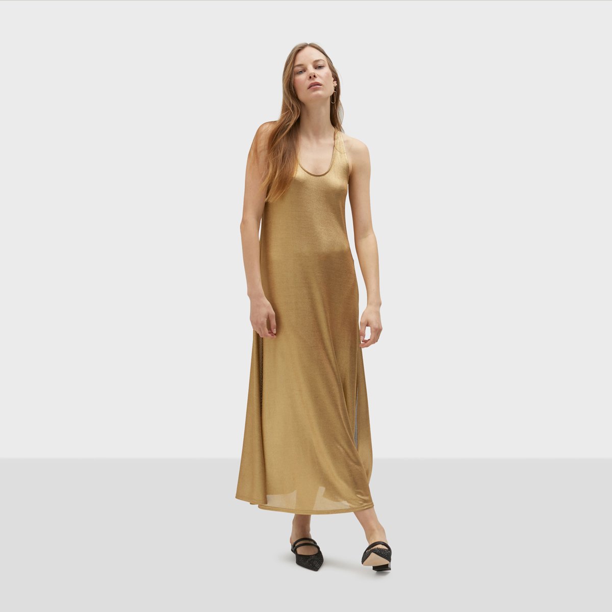 Robe longue sans manches avec fente latérale doré, LOLA CASADEMUNT