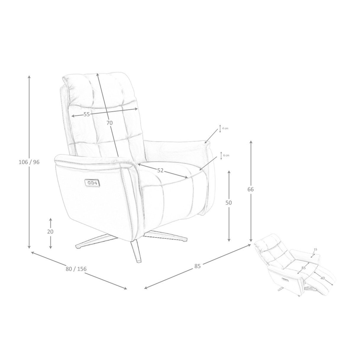 Fauteuil pivotant en cuir gris | noir, ANGEL CERDA