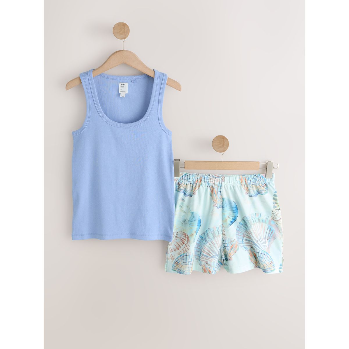 Ensemble pyjama short et débardeur côtelé coquillages bleus, NEXT