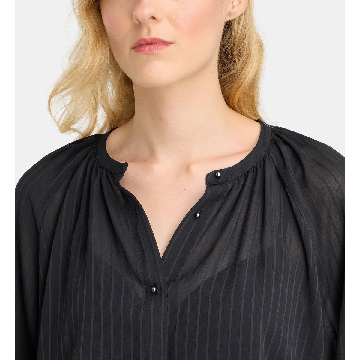 Blouse fluide voilée toscane moss rayures noir, GALERIES LAFAYETTE