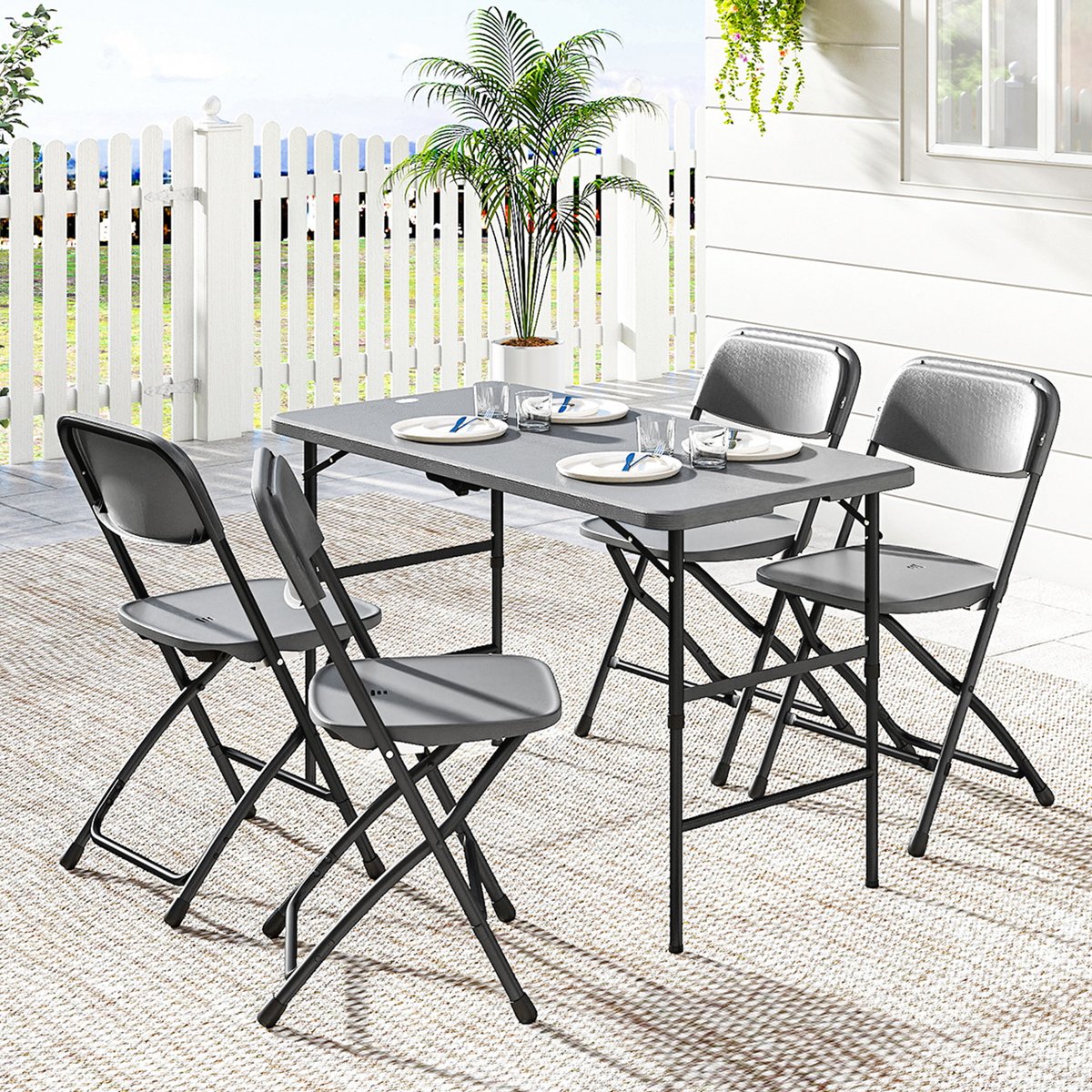 Salon de jardin pliable 4 places gris, OUTSUNNY