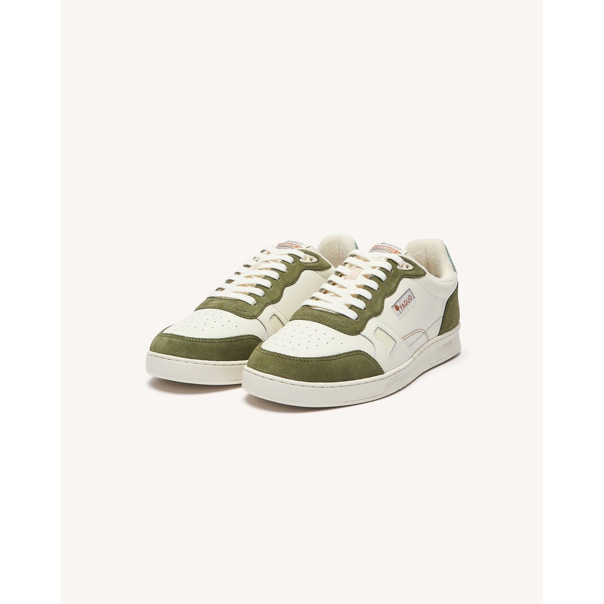 Baskets basses cuir suede COMMUTE 1 blanc et kaki, FAGUO