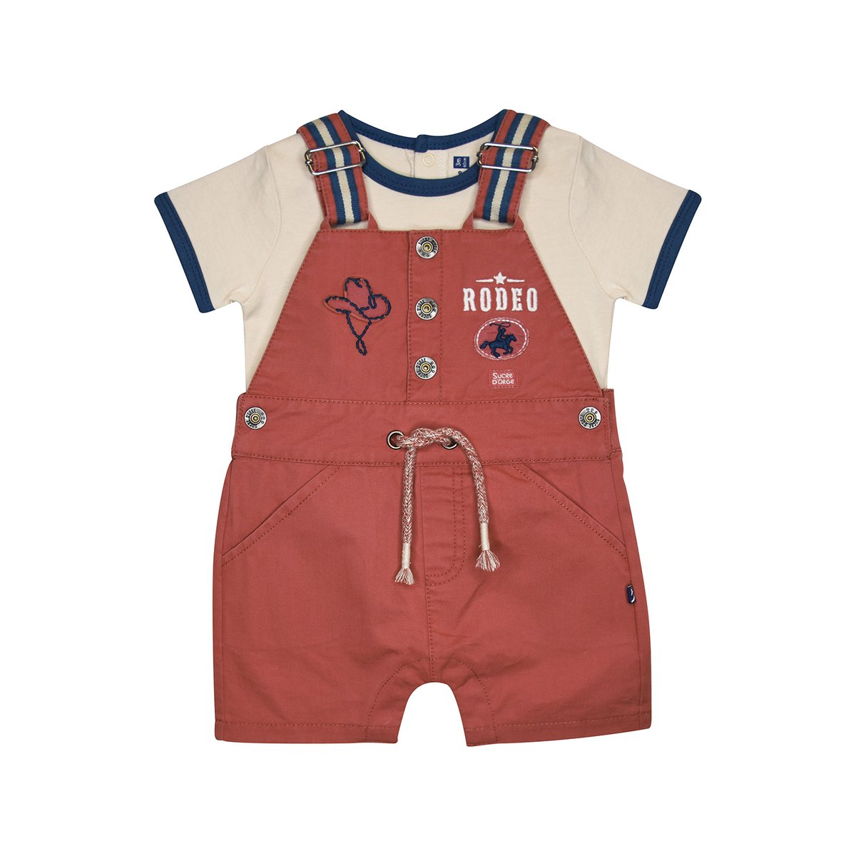Tee shirt salopette geremy twill court bebe rouge, SUCRE D'ORGE