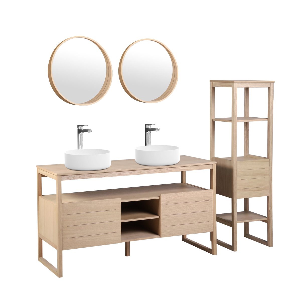 Meuble double +vasque +miroir +colonne ATOLL bois clair, MOB IN