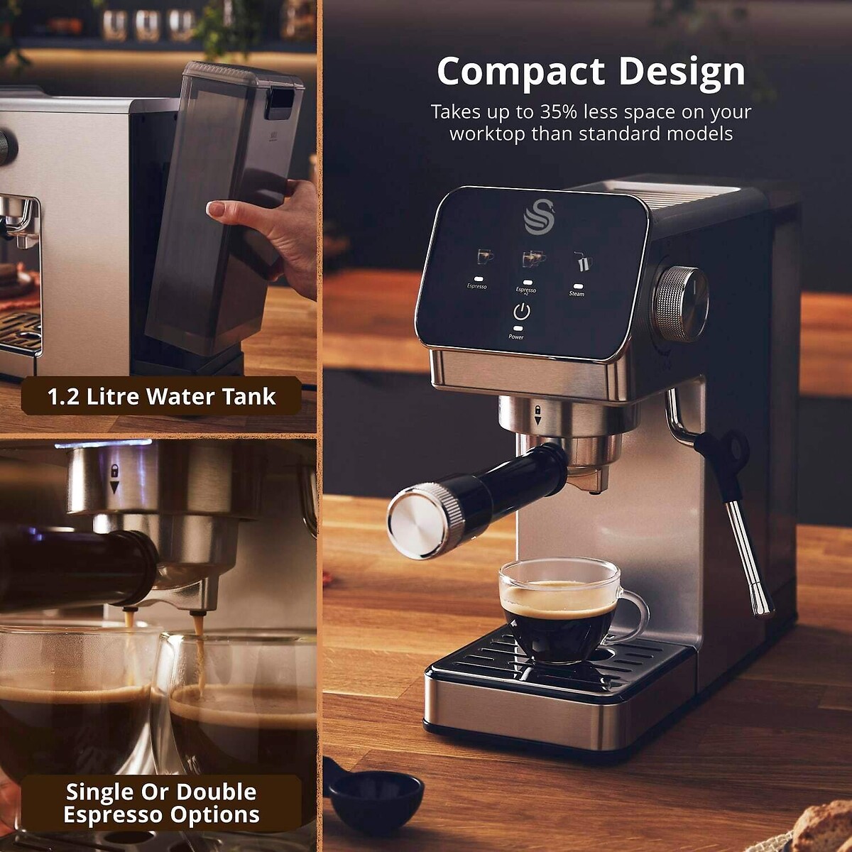 Digital Espresso Coffee Machine black, SWAN