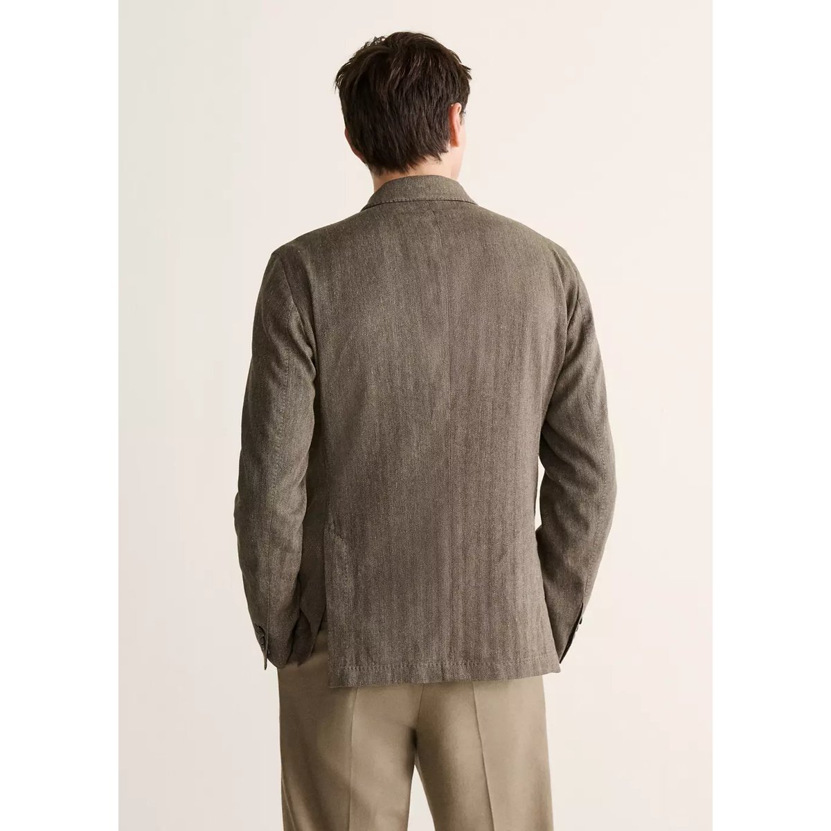 Veste croisée slim fit en mélange de lin gris vison, MANGO MAN