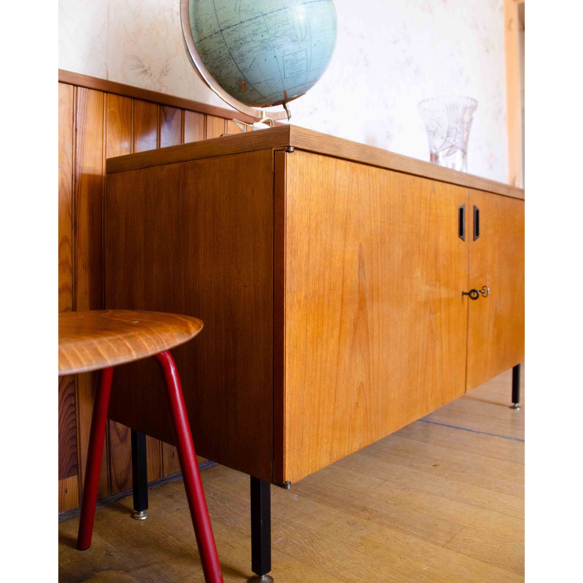 Buffet contemporain en teck Gustave N°1614 - Bon état bois clair, DEBONGOUT