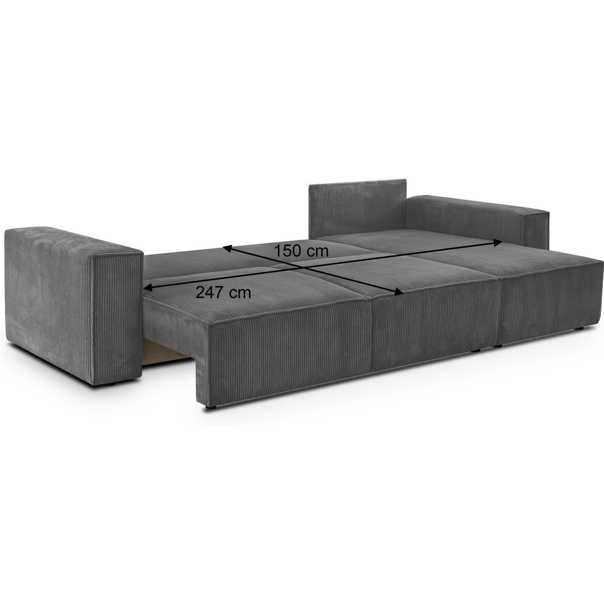 Canapé d'angle convertible 5 places en velours côtelé - HARPER gris anthracite, HOMIFAB
