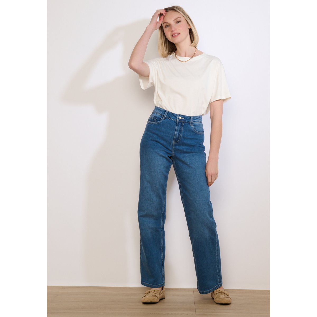 Jean large taille haute medium blue, LOLALIZA