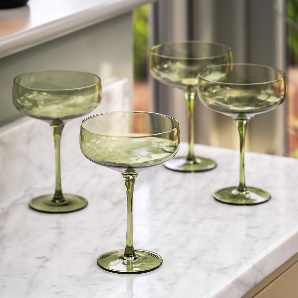 Set of 4 Eden Coupe Glasses in Smokey Green green, ÉDITÉ