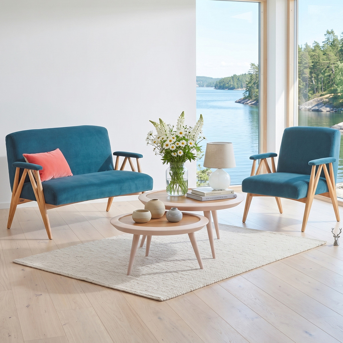 Table basse ronde style contemporain en chêne JACQUELINE rose, ROBIN DES BOIS