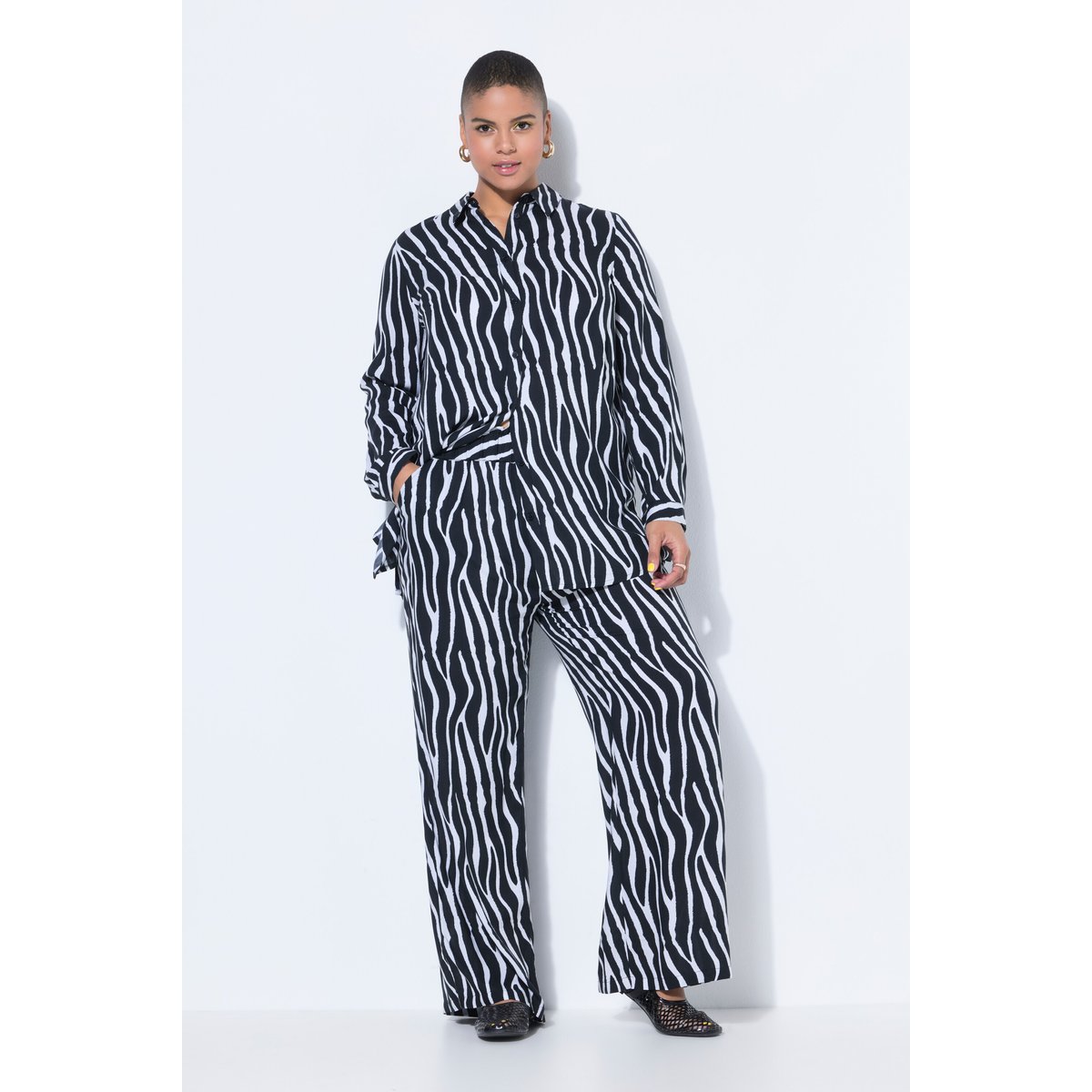Pantalon palazzo, motif zébré et jambe large noir, STUDIO UNTOLD