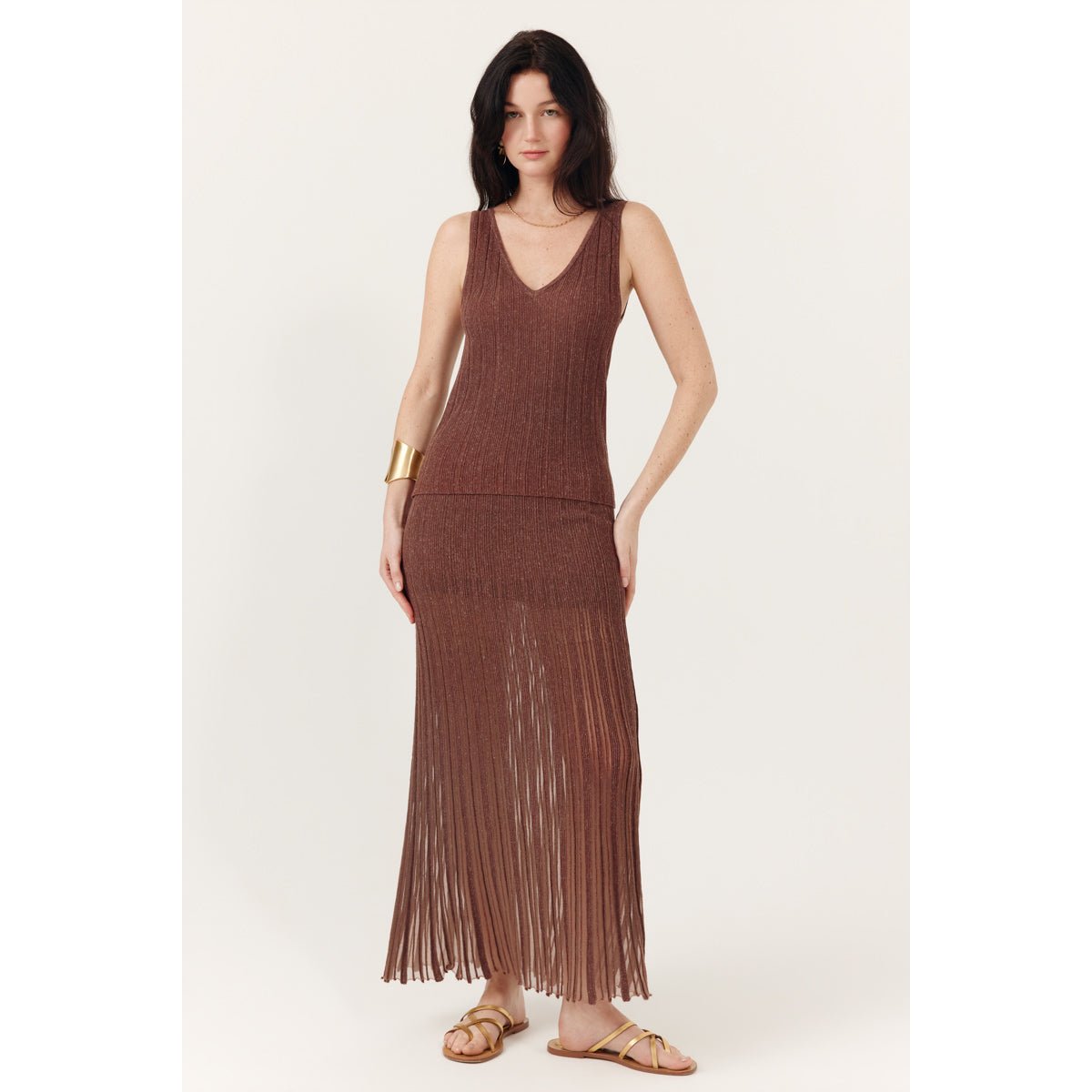Jupe longue en maille côtelée taille haute Azylis brown, ARTLOVE