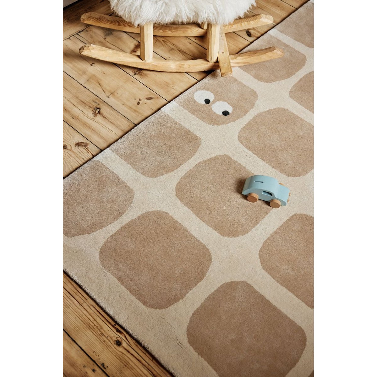 Tapis enfant rectangulaire épais, Coton bio GOTS, BIDULES beige, BLEUU STUDIO