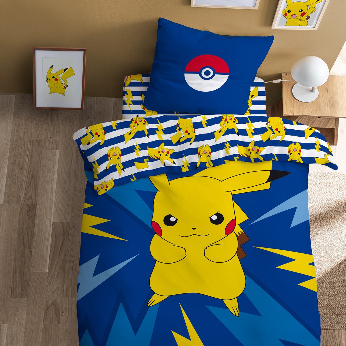 Parure de lit imprimée 100% coton, SPIKE bleu, POKEMON