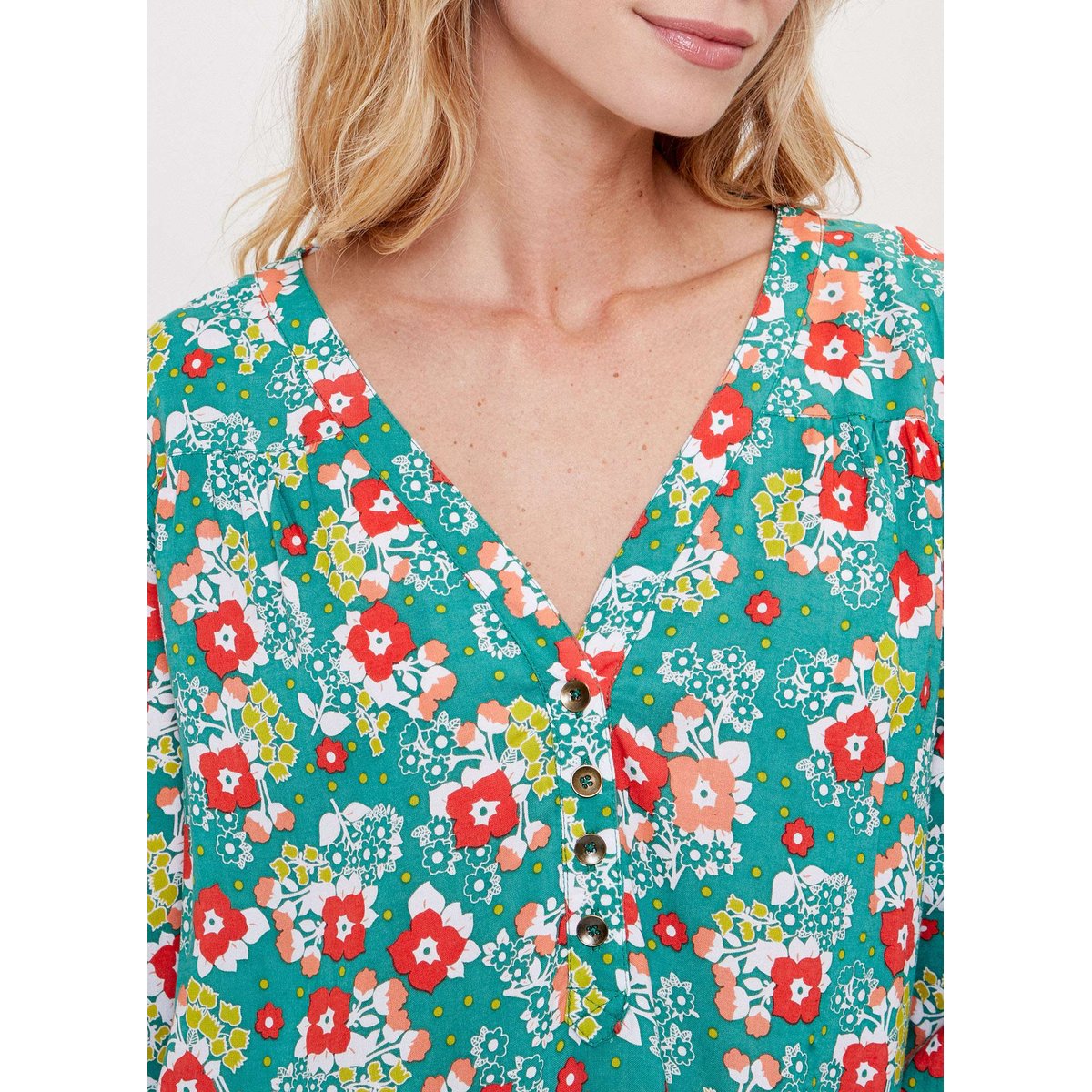 Blouse fluide col V boutonné CLARA vert muguet, PRINCESSE NOMADE