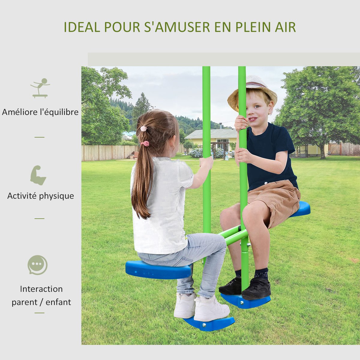 Balançoire pour enfants Métal Vert, Bleu vert, OUTSUNNY