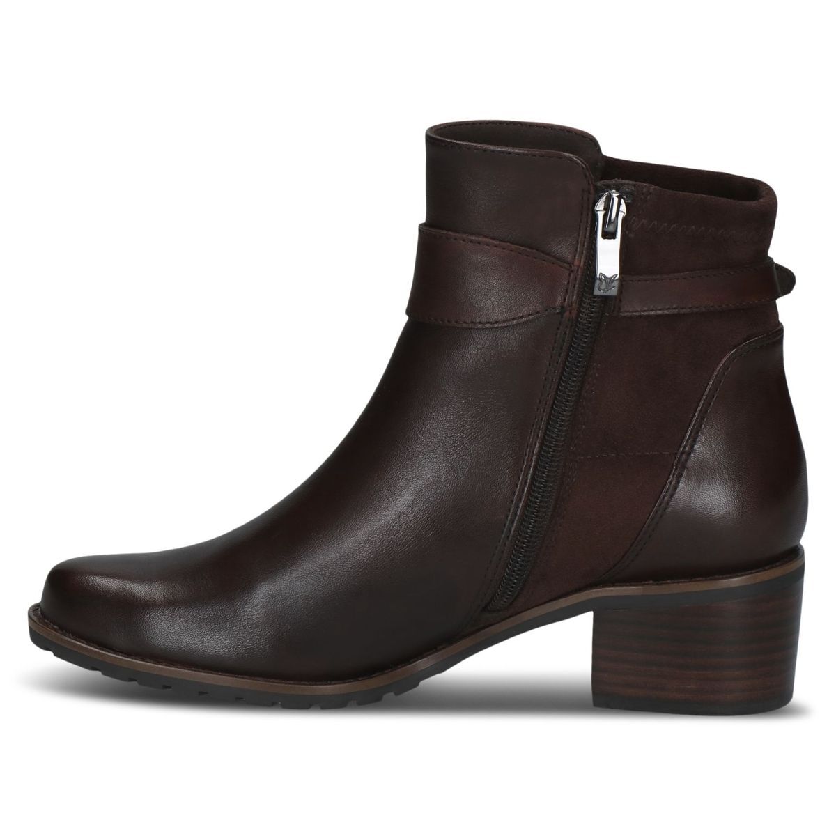 Bottine talon bloc marron foncé combiné, CAPRICE