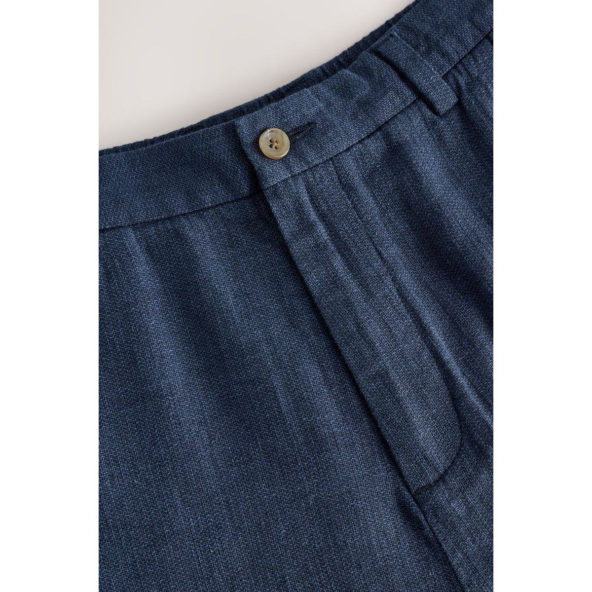 Pantalon texturé en lin à taille élastique bleu marine, NEXT