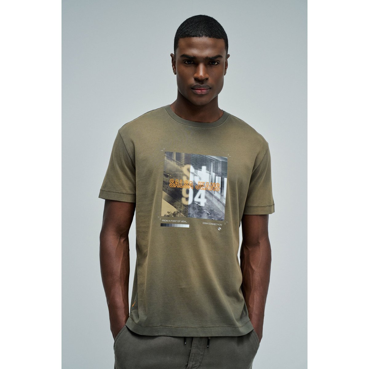 T-SHIRT AVEC IMPRIMÉ ET BRANDING vert kaki, SALSA JEANS
