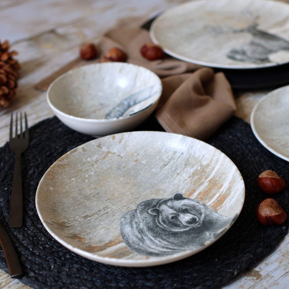 Lot de 6 assiettes creuses en porcelaine 21cm, LACHAT gris, NOVASTYL